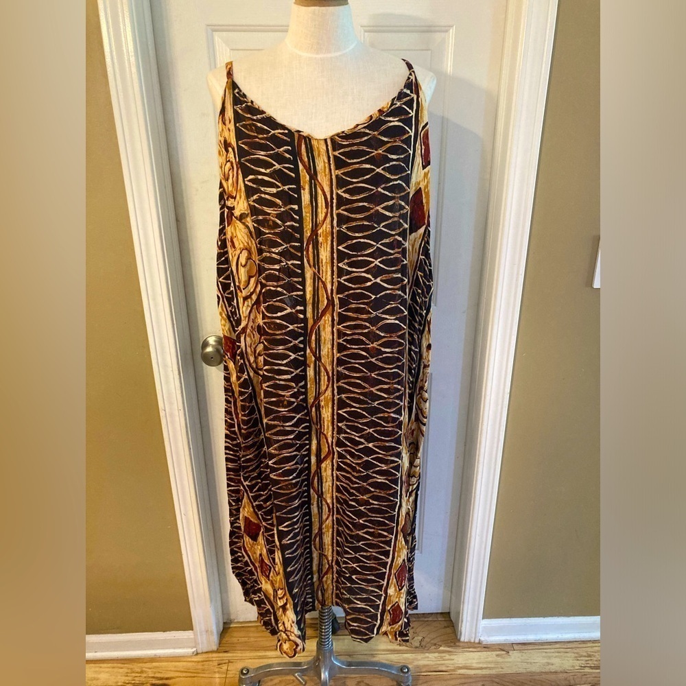 Vintage long dress Erika Brooke Cha Cha size plus 20/40 brown cream - Picture 2 of 10